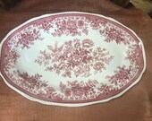 RARE Vitri Porzellan platter, red transferware, Fasan pattern, 13 x 8 , Villeroy and Boch