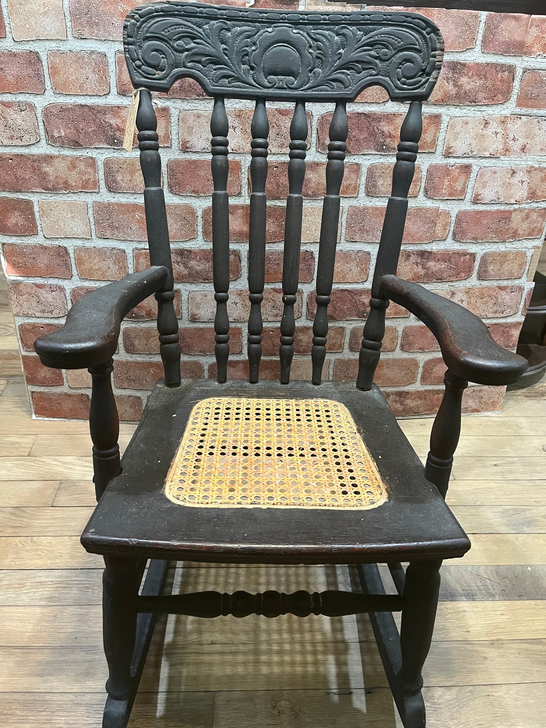 Antique Childs Rocking Chair Original Cane Seat Etsy