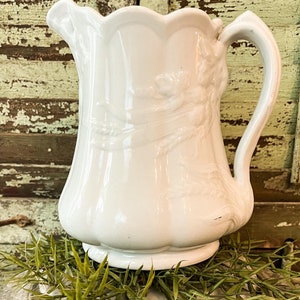 Vintage Ironstone Pitcher Marked 8” Tall