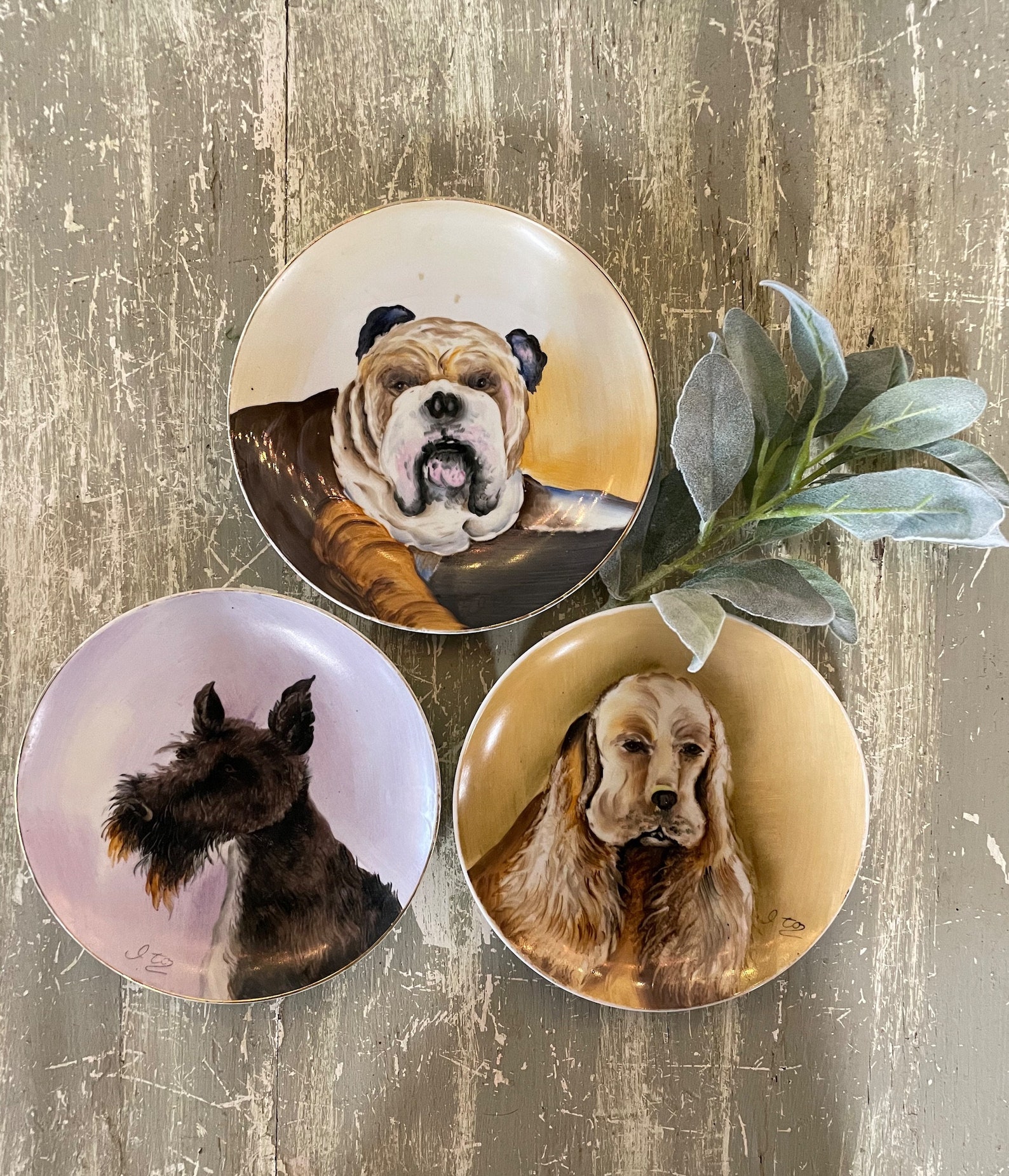 Dog Plates 7 Ito HandPainted Signed Vintage Dog Etsy