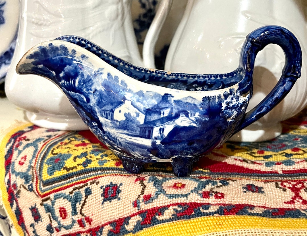 Early Victorian Flow Blue Gravy Boat Etsy