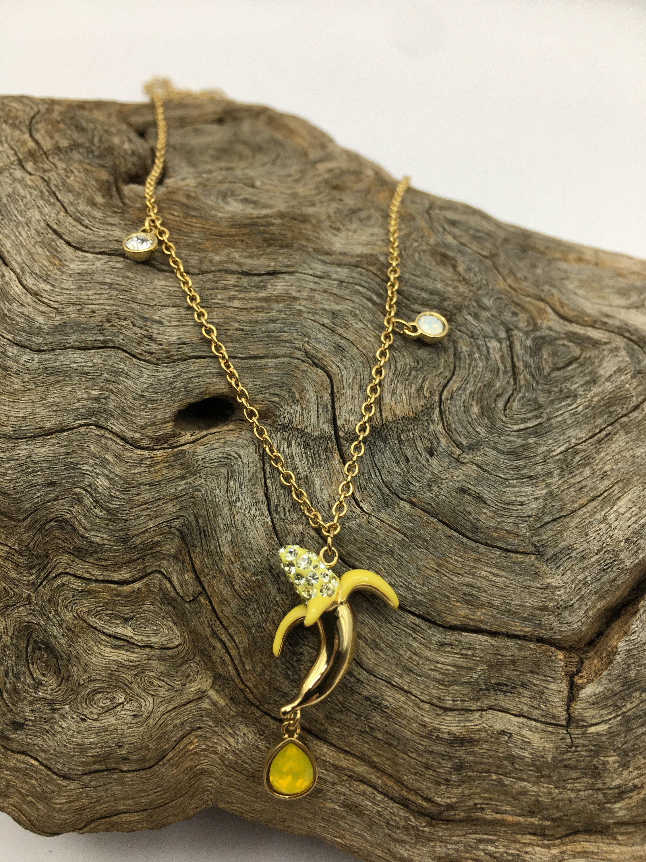 Simply Adorable Signed Swarovski Crystal Banana Pendant Necklace Etsy Canada