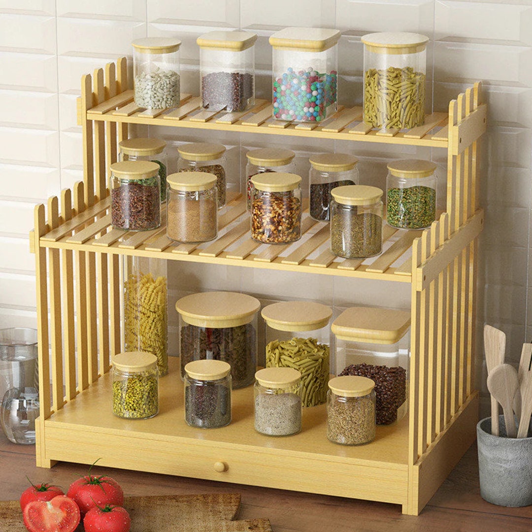 Bamboo Spice Rack Organizer Eco Friendly Wooden 2 Tiered Spice Etsy