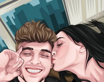 Benutzerdefinierte Cartoon Paar Porträt: Personalisierte Digitale Kunst (Digitaldruck)
