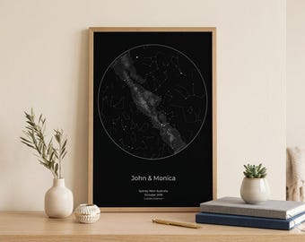 Aangepaste sterrenkaartprint, Night We Met-verjaardagscadeau, print nachtelijke hemel, sterrenkaartposter, huwelijkscadeau, sterrenbeeldprint