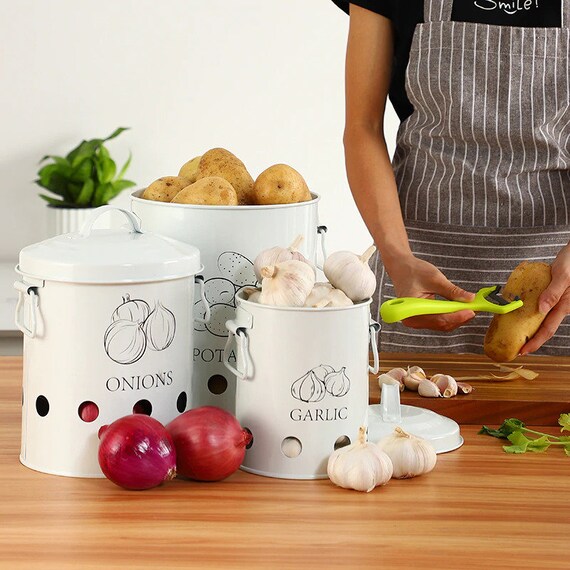 3Pcs Onion Potato and Garlic Tin Breathable Metal Box Vegetable Rack/Storage  Tin with Lid Kitchen Food Container Buckets - AliExpress