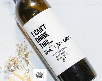 Pregnancy Announcement Wine Label - Baby Announcement to Grandparents - Gift Ideas to New Aunt - Gift Ideas -  Water Bottle Label