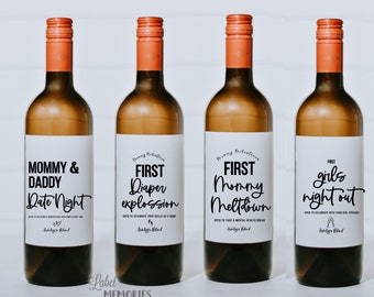 New Mom Gift Wine Labels - Baby Shower Unique Gift Ideas for New Mom - Mom Wine Labels Set Of Four - Original Mom Milestones Labels