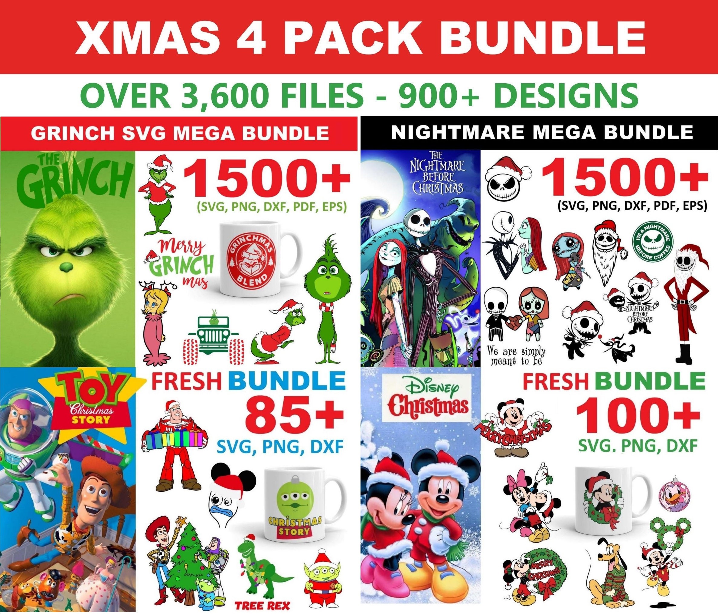 Download 3600 Christmas Four Pack Svg Mega Bundle Grinch Bundle Etsy