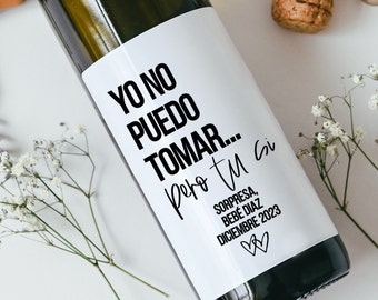 Spanish Pregnancy Announcement Wine Label - Baby Announcement to Grandparents - Gift Ideas to New Aunt - Gift Ideas -  Water Bottle Label