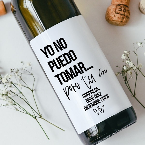 Spanish Pregnancy Announcement Wine Label - Baby Announcement to Grandparents - Gift Ideas to New Aunt - Gift Ideas -  Water Bottle Label