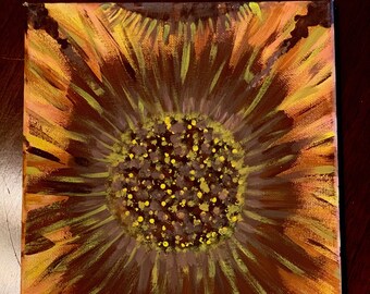 Painting Acrylic , sunflower, yellows, browns