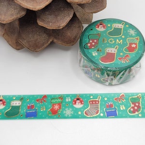Liquidation - Ruban adhésif pour décorations et bas BGM / Ruban adhésif Washi de Noël / Washi doré des Fêtes / Cadeau de la plume d'un correspondant / Bas de Noël