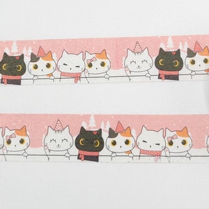 Kawaii Cats in Scarves Washi Tape / Cat Lover Gift / Cute Cat Washi Tape / Cartoon Cat Washi / Pen Pal Gift / Cute Stocking Stuffer