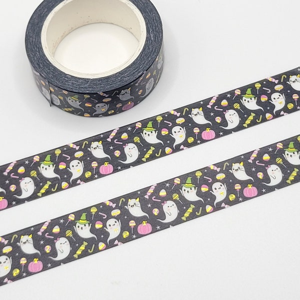 Shimmery Ghost, Candy, and Pink Pumpkins Washi Tape / Gold Foil Washi / BUJO or Planner Supply / Pen Pal Gift / Spooky Cute Halloween Washi