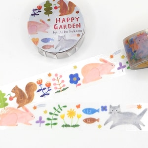 Aiko Fukawa Happy Garden Washi Tape: Clear Flowers & Animals