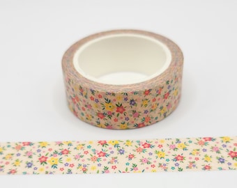 Small Pink and Yellow Flowers Washi Tape / Vintage Floral Washi Tape / Pen Pal Gift / Spring Washi Tape / BUJO or Planner / Shower Washi