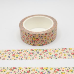 Small Pink and Yellow Flowers Washi Tape / Vintage Floral Washi Tape / Pen Pal Gift / Spring Washi Tape / BUJO or Planner / Shower Washi