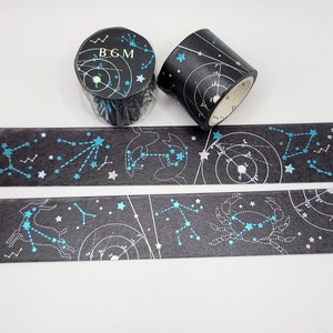 BGM Blue and Silver Foil Constellations Washi Tape / Wide Width Washi / Starry Night Washi Tape / Astrology Washi Tape / Solar System Washi