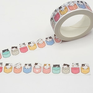 Pocket Kitty Cats Washi Tape / Cat Lover Gift / Cute Cat Washi Tape / BUJO or Planner Supply / Pen Pal Gift / Kawaii Cat Washi / Happy Mail