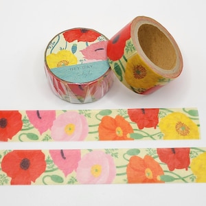 Colorful Poppies Washi Tape / Japanese Floral Washi Tape / Happy Mail / Garden Journal or Planner / Pen Pal Gift / Hey Day Japan Washi