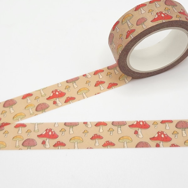 Yellow and Red Mushrooms Washi Tape / Fungi Washi Tape / Woodland Forest Washi Tape / Pen Pal Gift / Cottagecore Washi / BUJO or Planner