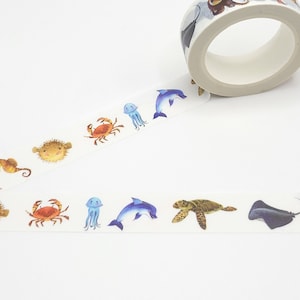 Under the Sea Creatures and Fish Washi Tape / Crab, Pufferfish, Dolphin, Turtles and Sea Horse Washi / Pen Pal Gift / Planner or BUJO