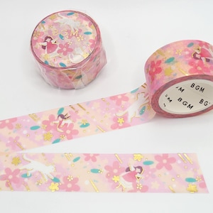 Ruban adhésif floral rose BGM / Washi tape fille et chat / Ruban adhésif Washi floral doré / Fleur fée / BUJO ou agenda / Ruban adhésif jardin
