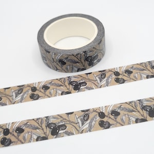 Olives Washi Tape / Olive Tree Washi Tape / Botanical Washi / Food Washi / Pen Pal Gift / Mediterranean Washi / Kitchen Washi / Rustic Washi