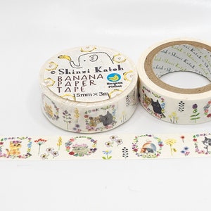 Fita adesiva Shinzi Katoh Flower Cats / Washi de papel de banana / Washi de gato fofo / Washi japonês / Chaton Chaton Flower Washi / Presente de amigo por correspondência