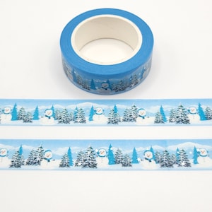 Snow Covered Trees and Snowman Washi Tape / Winter Washi Tape / Stocking Stuffer / Pen Pal Gift / Silver Foil Snow / Christmas Washi
