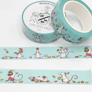Cinta washi con forma de ratón de dientes dulces de color azul, 15 mm por 10 m, washi de ratones y caramelos, regalo para amantes de los ratones, regalo para amigos por correspondencia, BUJO o planificador, regalo para estudiantes