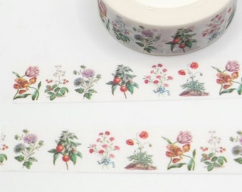 Botanical Garden Plants Washi Tape / Thistle, Radishes, Flowers Washi / Cute Pen Pal Gift / Garden Journal / BUJO or Planner Tape