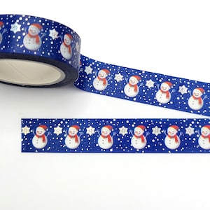 Linda cinta Washi de muñeco de nieve / Washi de nieve de lámina de plata / Relleno de medias lindo / Regalo de amigo por correspondencia / Planificador o BUJO / Washi de Navidad / Washi de invierno
