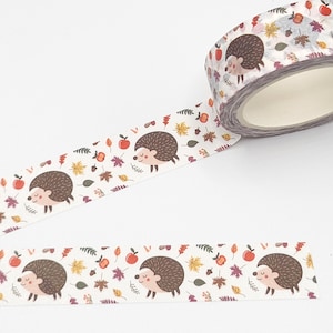 Ruban adhésif Washi avec feuilles d'automne et hérisson / Washi animal mignon / Washi pommes et feuilles / Cadeau pour correspondant / BUJO ou agenda / Bas de Noël amusants