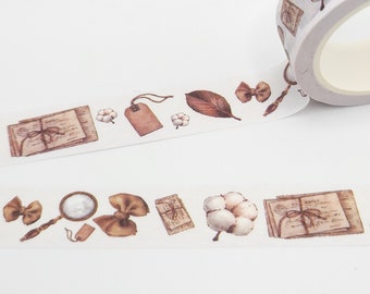 Vintage Specimen Collectors Washi Tape: Cotton, Leaves, Books