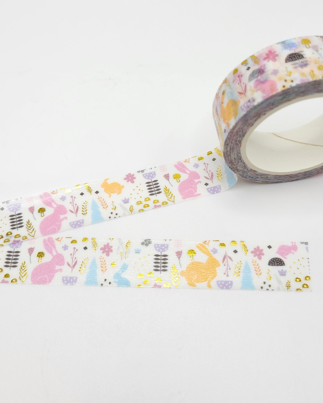 Gold Foil and Bunny Rabbits Washi Tape / Pink Bunny Washi / Etsy
