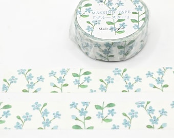Cinta adhesiva Washi floral azul: Cinta adhesiva con diseño de jardín botánico japonés
