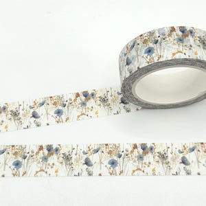 Brown and Blue Wildflowers Washi Tape / Floral Washi / Flowers Washi Tape / BUJO or Planner / Garden Washi Tape / Boho Washi Tape