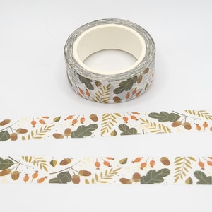 Acorns and Leaves Washi Tape: Forest Foliage, 15mm