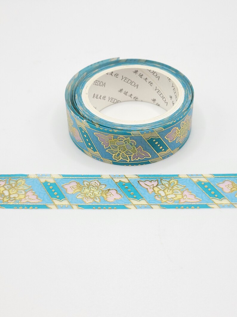 Blue Lotus Flower Washi Tape / Gold Foil Washi Tape / Etsy