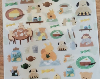 Mariko Fukuoka Teatime Stickers: Japanese Bears & Dogs PET Stickers