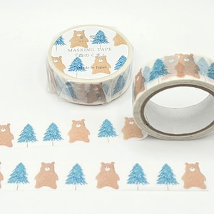 CLEARANCE-Forest Bears Washi Tape /Trees Washi Tape / Japanese Washi Tape / Bear Lover Gift / Woodland Creature Washi / Forest Washi Tape