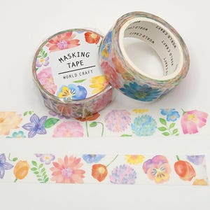 World Craft Floral Washi Tape / Watercolor Flowers Washi / Pen Pal Gift / BUJO or Planner / Spring Garden Washi Tape / Garden Washi Tape
