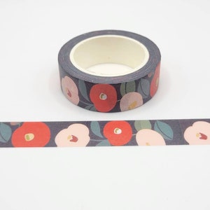 Red and Pink Camellia Washi Tape / Elegant Floral Washi Tape / Botanical Washi / Pen Pal Gift / Junk Journal or BUJO Supply / Planner Supply