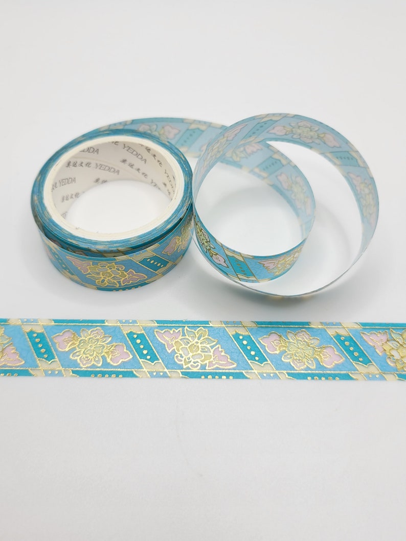 Blue Lotus Flower Washi Tape / Gold Foil Washi Tape / Etsy
