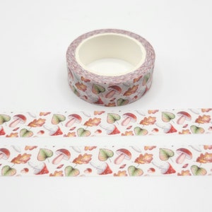 Mushroom and Autumn Leaves Washi Tape: Fall Planner Decor