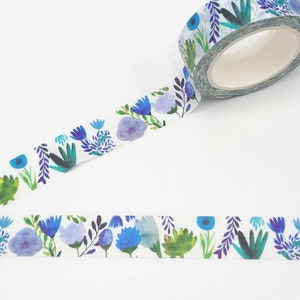 Blue Floral Washi Tape: Botanical Planner Embellishment