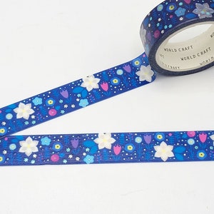 World Craft shimmery Winter Floral Washi Tape / Flowers and Silver Foil Snow Washi Tape / Pen Pal Gift / Planner or BUJO / Winter Floral