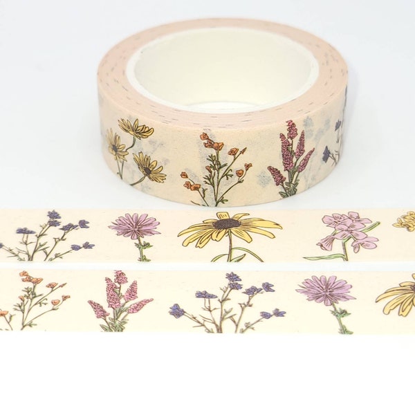 Lavender , Daisy, and Thistle Washi Tape / Pretty Floral Washi Tape / Vintage Botanical Garden Washi / Pen Pal Gift / Junk Journal or BUJO